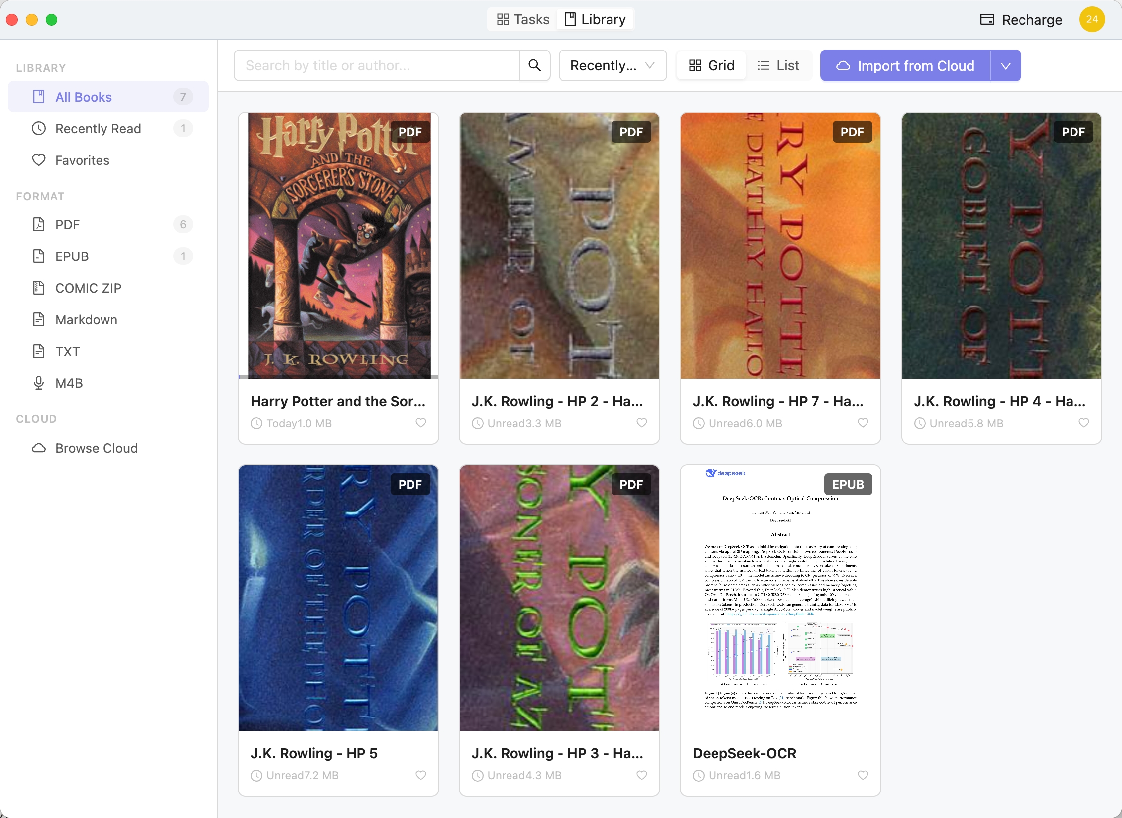 Inkora Desktop-Bibliotheksansicht